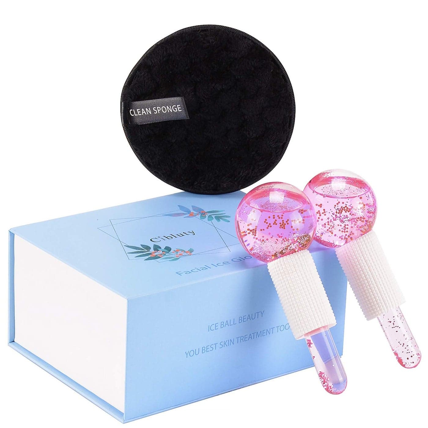CIBLUTY Facial Ice beauty ball 2PC Globes Pink Facial Roller for Cold or Hot Skin Massagers Globe Durable Quartz Glass for Face and Eye Rollers Reduce Puffiness