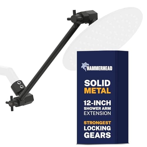 HammerHead Showers Solid Metal 12 Inch Adjustable Shower Head Extension Arm Raises Showerhead Height Shower Extender Arm Supports Up to 10 lbs Matte Black