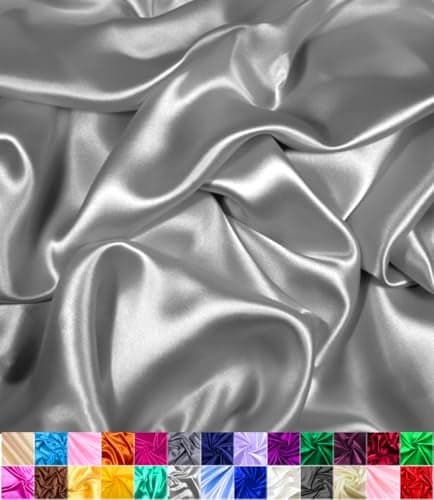 Satin Fabric Decoration Sewing Shiny Luxury 60 Wide Roll Metallic Shiny Upholstery Lining Drapery DIY Crafts Silver 1 Yard