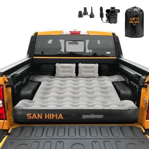 SAN HIMA Truck Bed Air Mattress for 5.5-5.8ft Full Size Short Bed, Inflatable Pickup Truck Mattress with Electric Pump & Carry Bag, Waterproof PVC Camping Air Mattress, Camel & Black