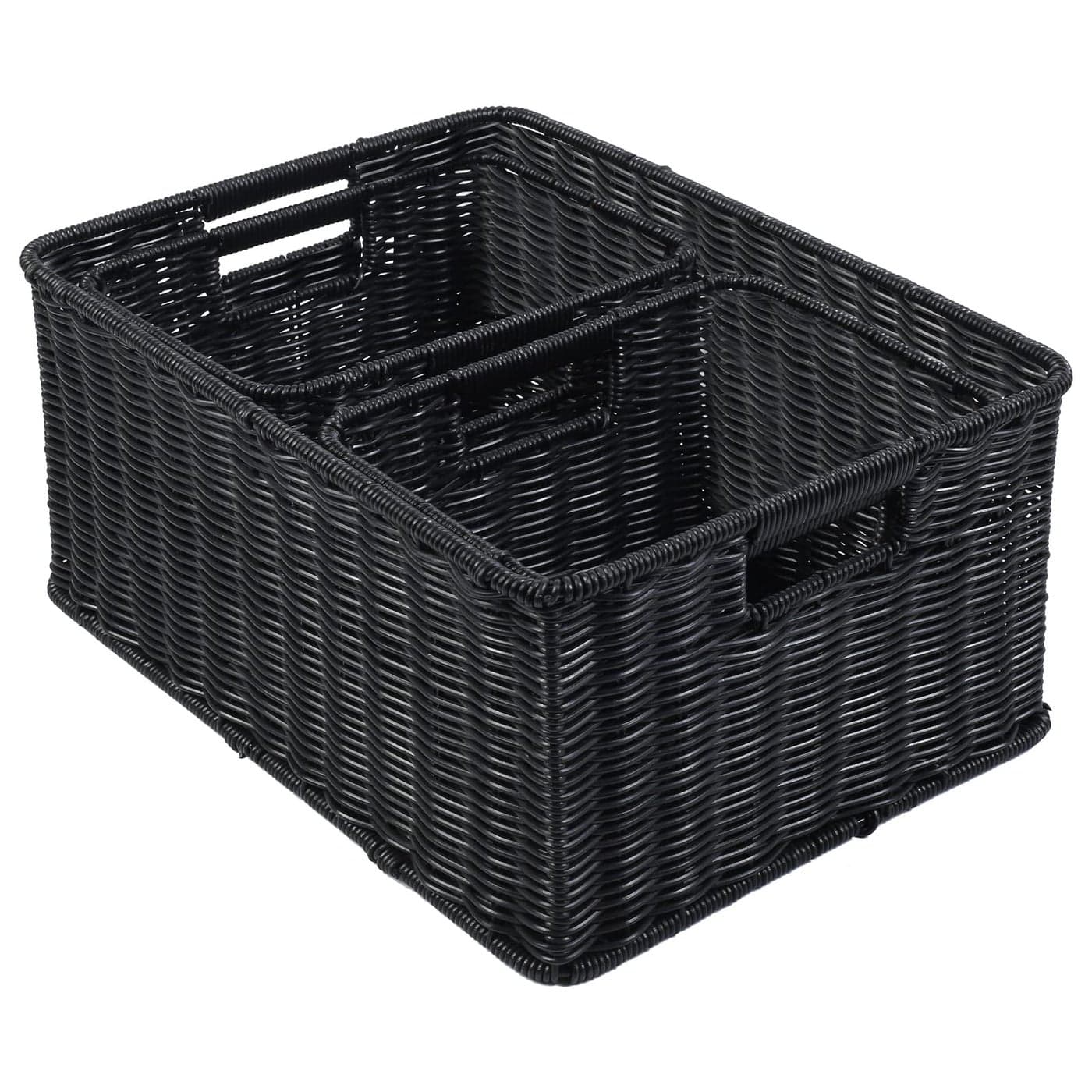 HOONEX Large Wicker Baskets for Storage Woven Plastic With Dual Handles Set of 3 Black