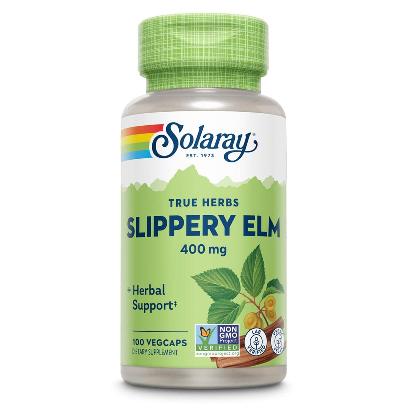 SOLARAY Slippery Elm Bark Capsules Ulmus Rubra 400 mg Soothing Herbal Support with Mucilage Vegan Lab Verified 60Day Money Back Guarantee 100 Servings 100 VegCaps