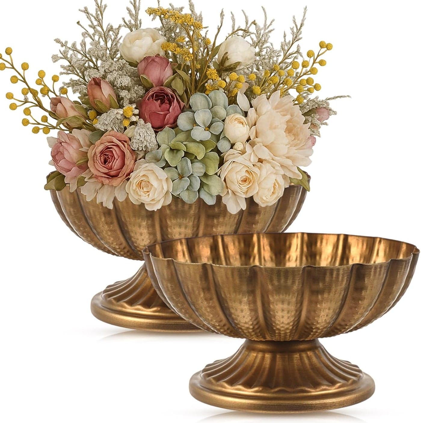 2 Pcs Metal Compote Bowl for Centerpiece Flower Holder 7 Inch Compote Vase Indoor Outdoor Flowers Fruits Plant for Christmas Wedding Home Party Decoration Gold Bronze
