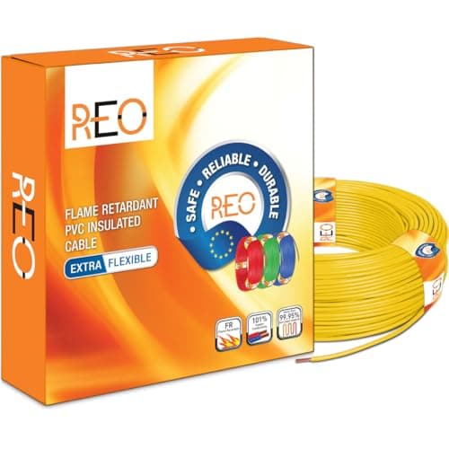 REO by Havells | 1.5 sqmm Copper Wire (90 meter -Yellow)| Class 5 Conductor (99.95% copper)|Flame Retardant - Extra Flexible PVC Insulated Cable Ideal for Domestic (WRFFDNYA11X5)
