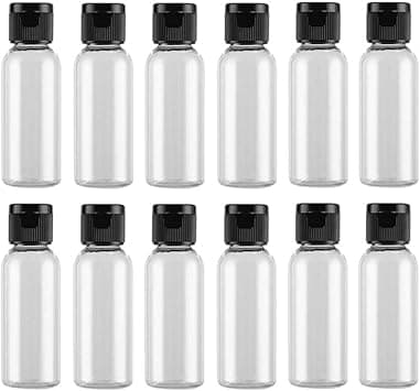 VASANA 12PCS Plastic Travel Squeeze Bottle with Black Flip Cap Empty Refill Cosmetic Sample Storage Holder Facial Cleaner Body Cream Emollient Shower Gel Emulsion Cosmetic Water Container 30ml