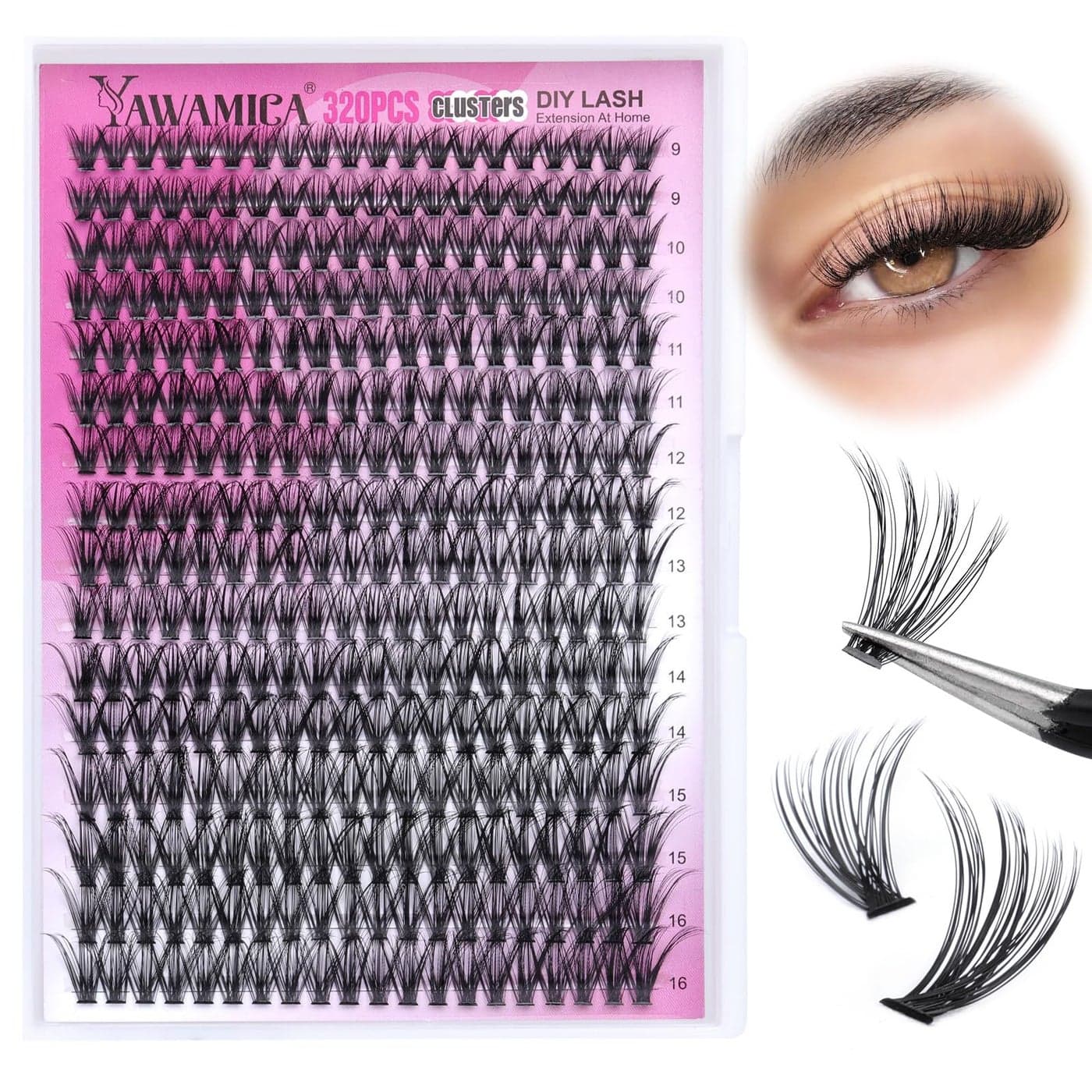Individual Lashes 320pcs Lash Clusters 40D 916mm Mix DIY Lash Extension D Curly Eyelash Clusters Eyelash Extension Wispy Cluster Lashes DIY for Self Application by Yawamica 40D007D 916mix