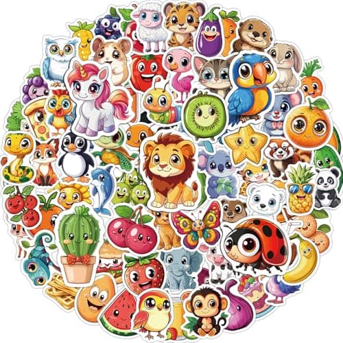 JCFIRE 200PCS Stickers for Kids Waterproof Cute Mixed Animal Food Vinyl Scrapbook Stickers for Water Bottle Book Laptop Goodie Bags Stuffers Kids Party Favors Classroom Supplies Must Haves