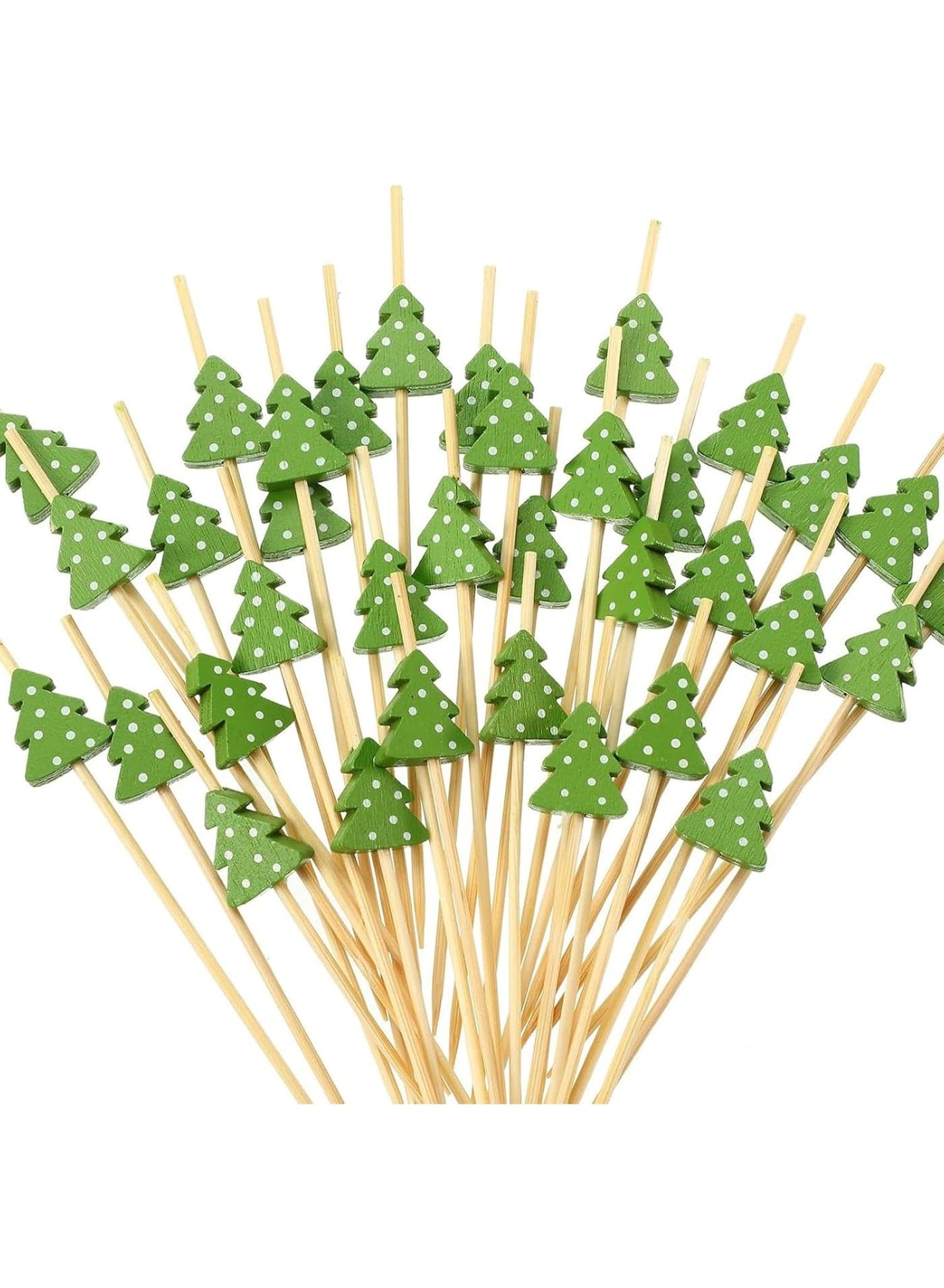 100 pcs Christmas Cocktail Picks Xmas Tree Party Picks Appetizer Picks Wooden Bamboo Toothpicks Skewers Decorative Sandwich Fruit Sticks for Christmas Party Appetizer Supplies