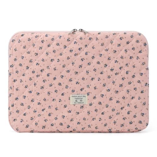 Puffy Laptop Sleeve 13-15.6 Inch Cute Quilted Laptop Protective Case Padded Floral Computer Sleeve for MacBook (A-Dark Pink, 13 Inch)