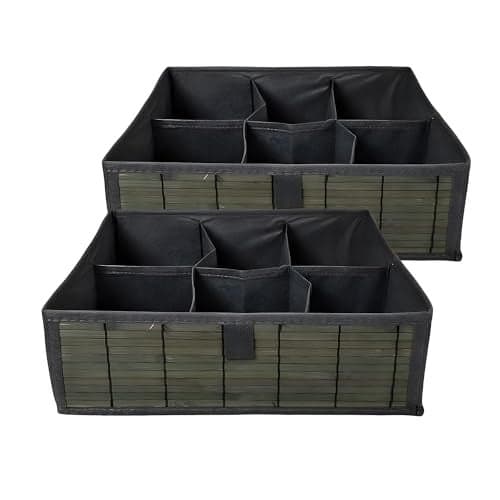 Prime Pick Storage Organizer Box Foldable Cloth Innerwear Socks Organizer Lid Covered Wardrobe Drawer Closet Storage Container Breathable Fabric Easy Carry Handles Grey Pack of 2