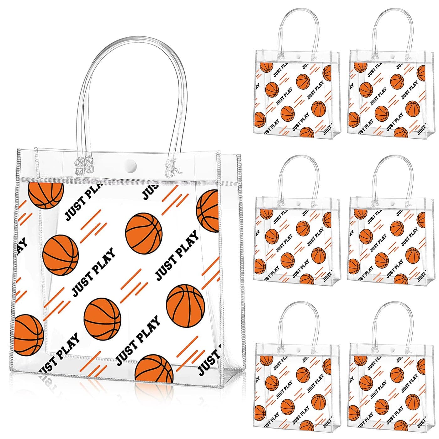 Aliceset 20 Pcs Basketball Clear Gift Bag with Handles Plastic Basketball Treat Plastic Sport Theme Favor Snack Bag for Team Game Rookie Year Birthday Decorations 8 x 8 x 315 Inch