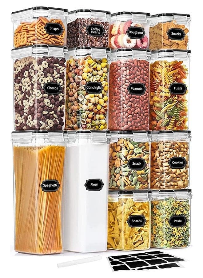 Airtight Food Storage Containers with Lids | 14-Piece Airtight Stackable Plastic Kitchen Containers and Storage Set| BPA Free, Dishwasher, Microwave and Freezer Safe, Include 20 Labels