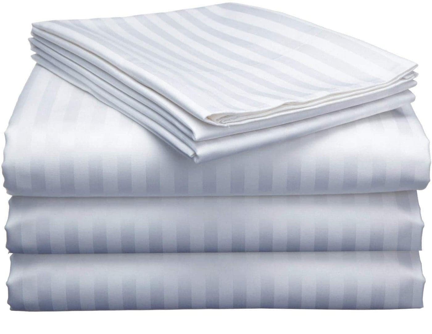 Cool Dealzz 300TC Cotton Hotel Luxury Bed Sheets - Extra Soft Easy Fit - Breathable & Cooling Sheets Single Size White Stripe 55x95