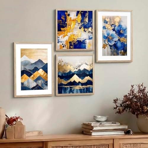 Kalit Kala Decor Paintings Modern Art Wall Decor Framed Paintings for Bedroom Living Room,Framed Wall Posters,Paintings with Frame - Paintings for Wall Decoration, Set of 4 (Blue Mount)