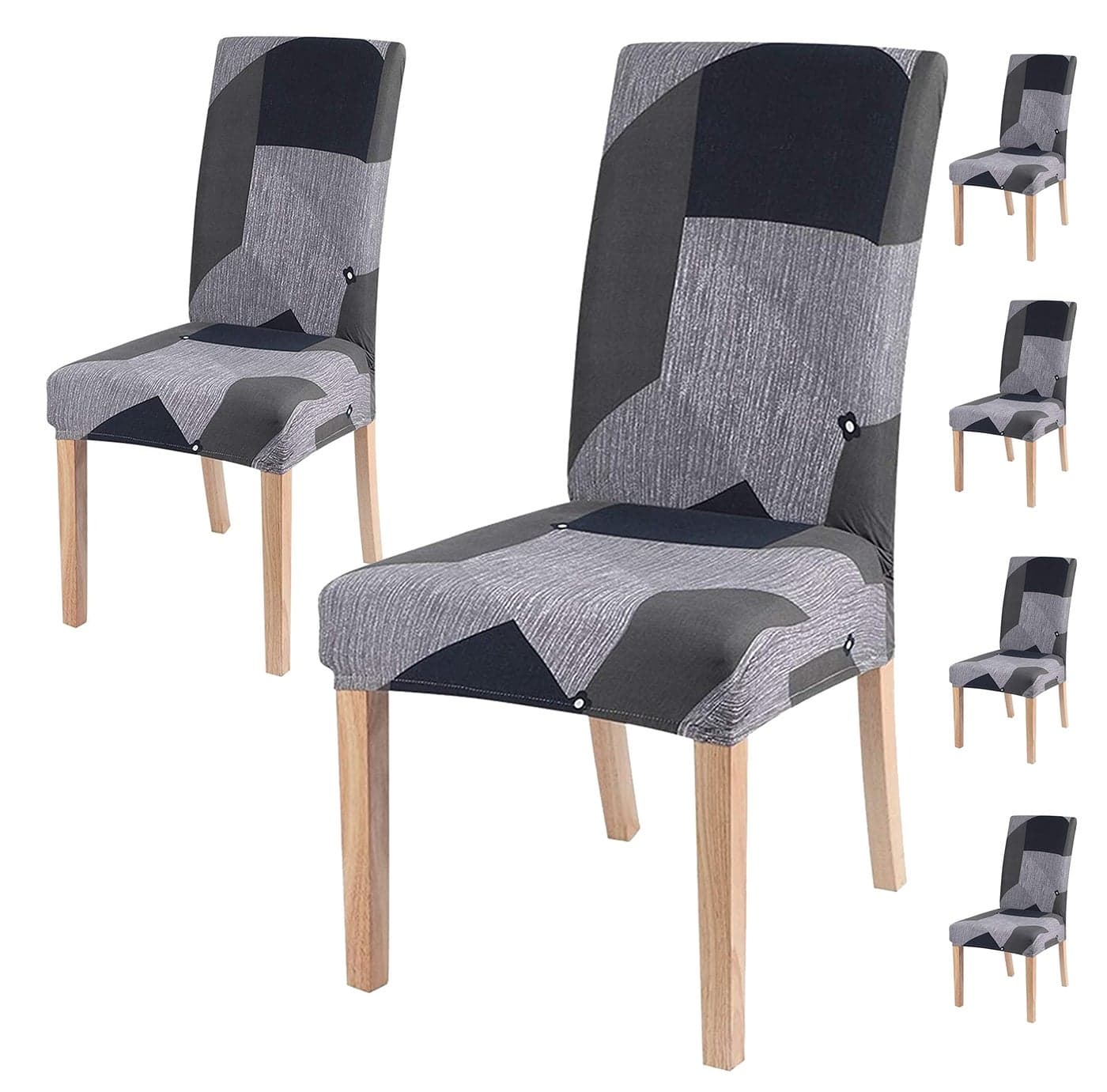 House of Quirk Elastic Chair Cover Stretch Removable Washable Short Dining Chair Cover Protector Seat Slipcover (Pack of 6, Grey Prism), Polyester