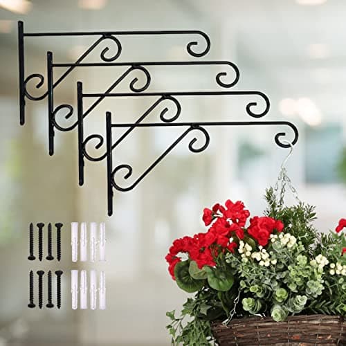 ecofynd 4 Pack Metal Wall Hook Hanging Plant Bracket | Decorative Straight Plant Hanger for Pots, Bird Feeders, Planters, Lanterns, Cotton, Wind Chimes Indoor Outdoor, Black