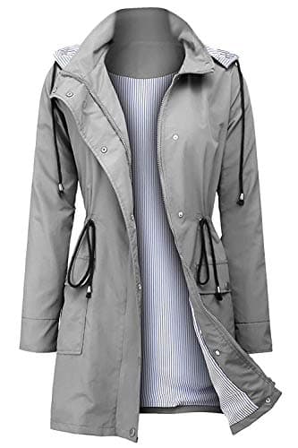 Arthas Women Light Rain Jacket Waterproof Active Outdoor Trench Raincoat with Hood Lightweight Plus Size for Girls (Grey, L).