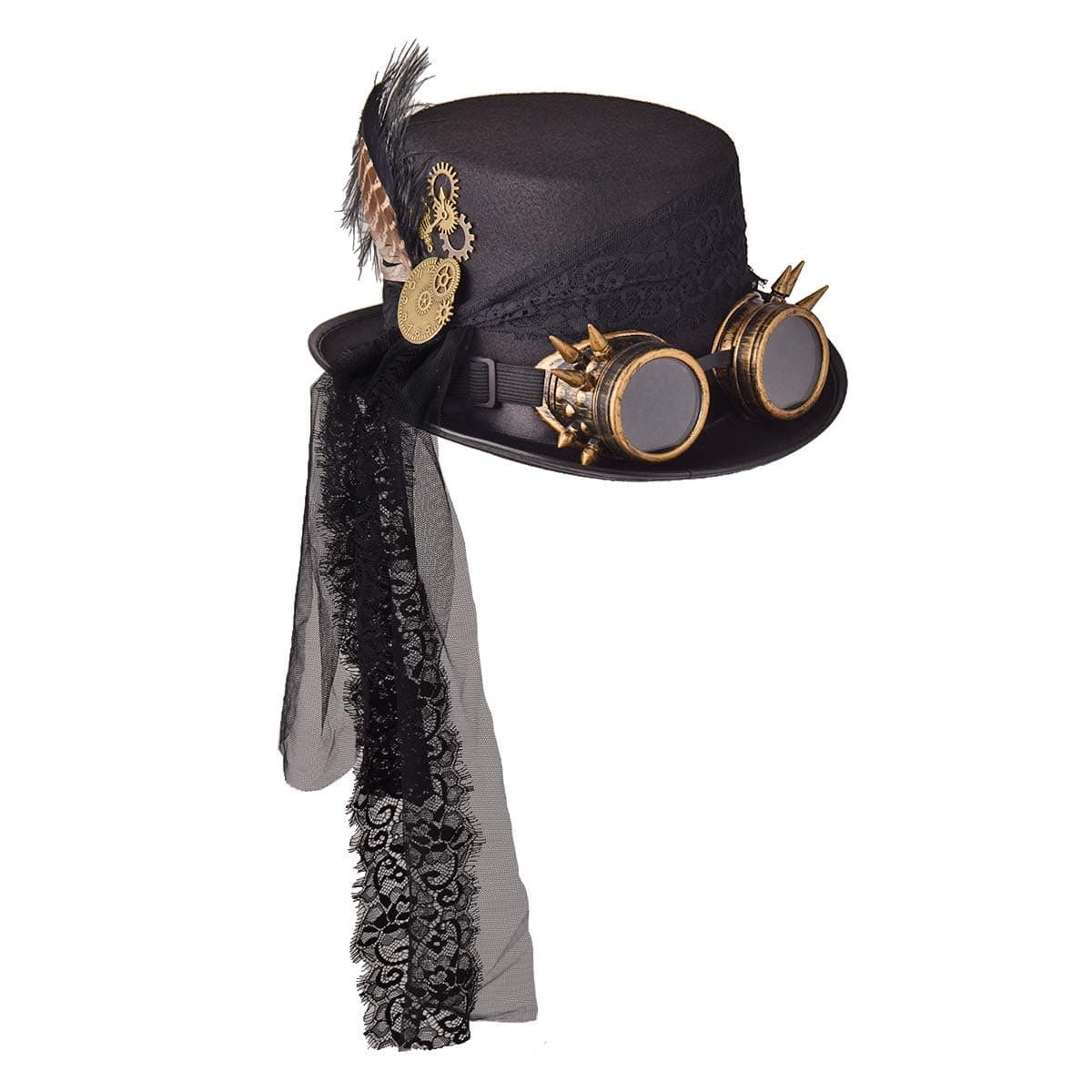 COSDREAMER Unisex Gothic Steampunk Top Hats with Goggle Halloween Hat (60cm, Black 3)