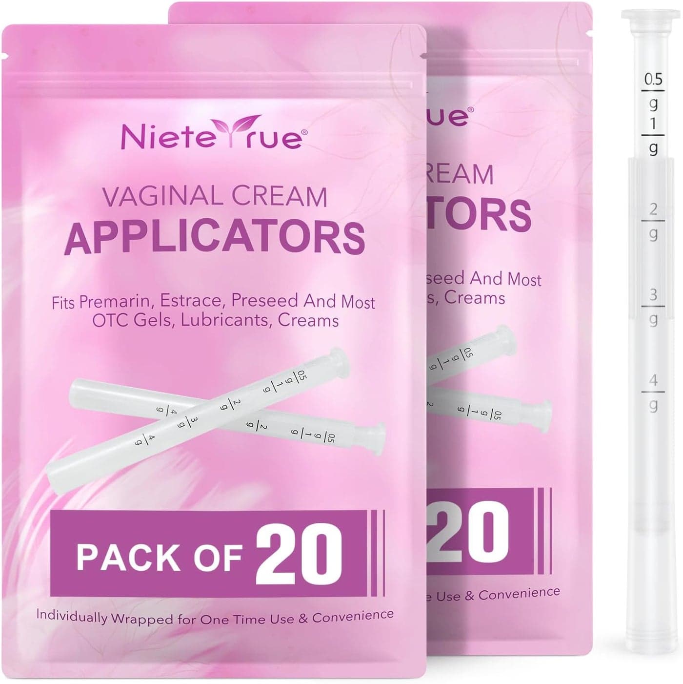 Plastic Vaginial Applicators for Cream (40 Packs) Update Version Individually Wrapped Dosage Markings Fit to Most Cream, Lub-RIC-Ants, or Gels, Feminine Hygienic Cream Applicator