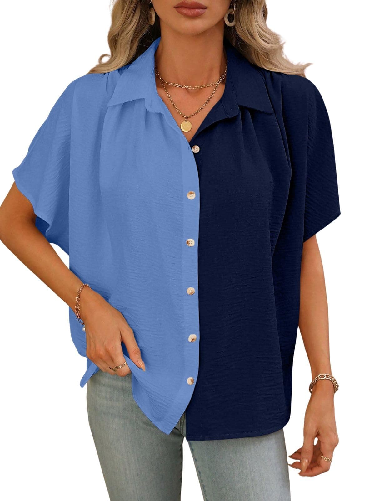 GRECIILOOKS Regular Fit Shirt for Women (GL-W1892_Blue