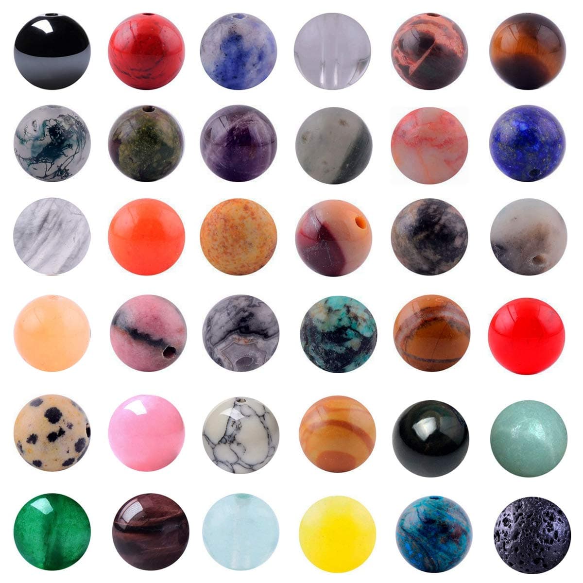 Natural Stone Beads 100pcs Round Genuine Real Stone Beading Loose Gemstones Hole Size 1mm DIY Smooth Bead for Bracelet Necklace Earrings Jewelry Making Natural Stone Beads Multicolor 10mm