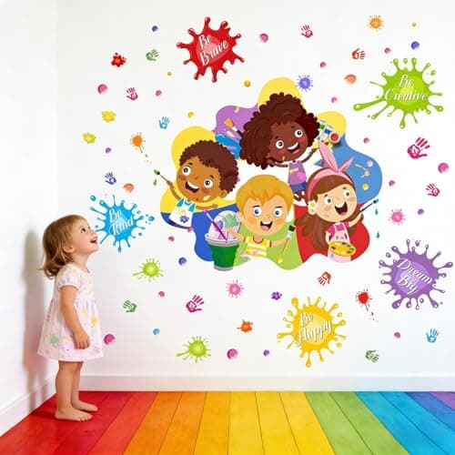 Kids Painting Wall Stickers for Classroom Inspirational Quotes Educational Peel and Stick Vinyl Wall Decals for School Teachers and Children Nursery