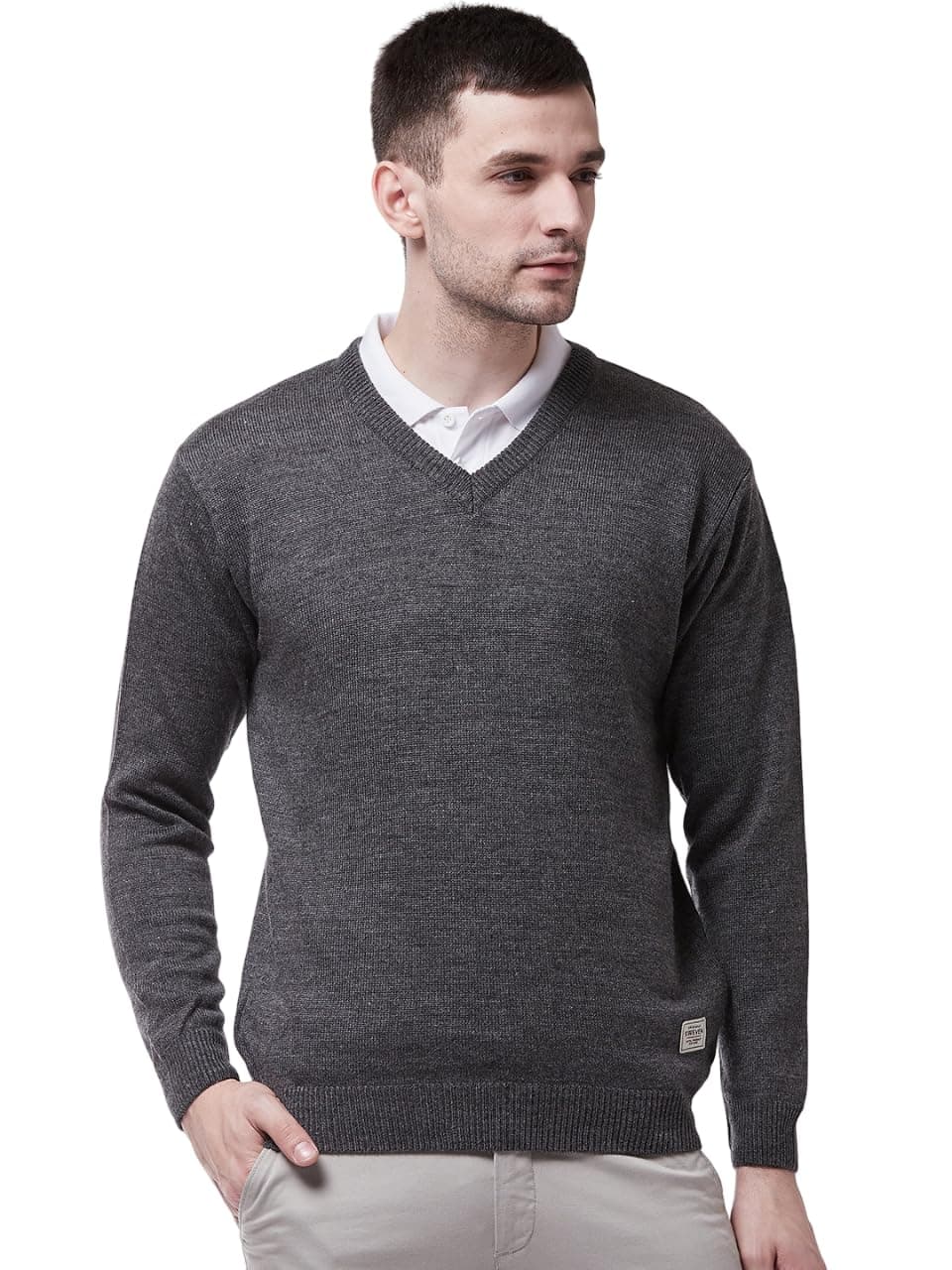 Pivl Men's Winter V Neck Solid Sweaters_Grey_M||Winterwear||