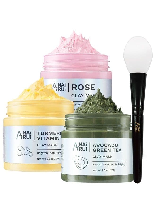 Turmeric Vitamin C Clay Mask -Rose Facial Mask –Avocado Green Tea Mud SPA Mask Set 2.5 oz each