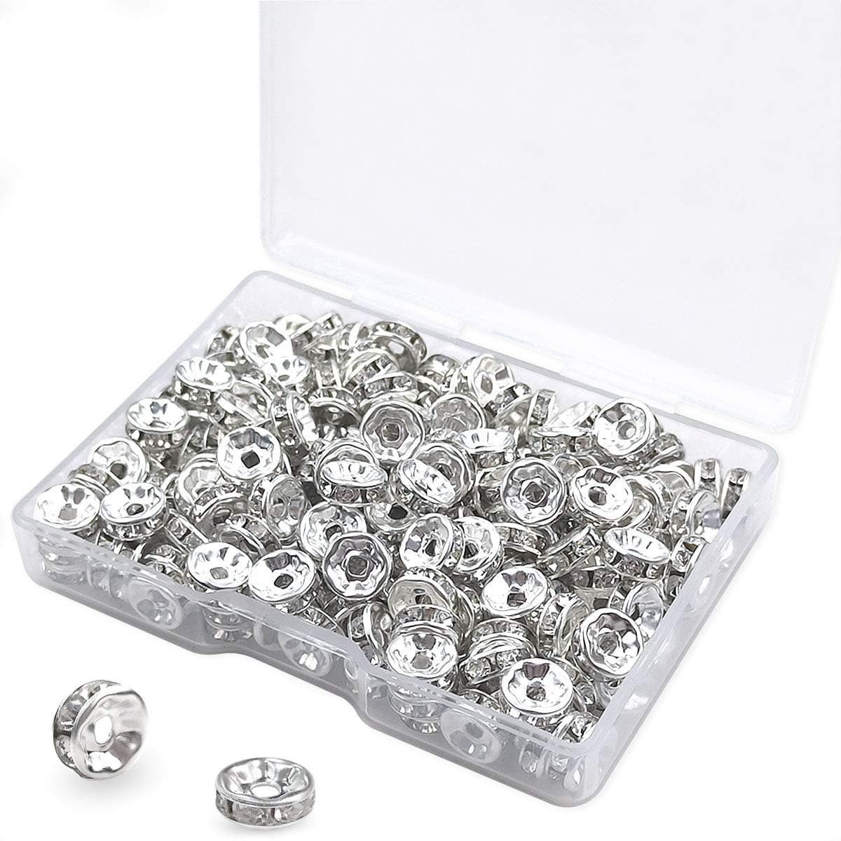 200Pcs Rondelle Spacer Beads Bright Silver Crystal Rondelle Spacer Beads for Jewelry Making 8mm Silver Plated