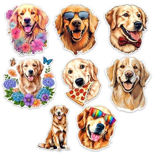 Golden Retriever Dog Sticker 8 Pcs Large Size Vinyl Stickers Laptop Waterproof Decal for Car Bumper Water Bottle Window Funny Party Birthday Decorations Size 4 Inches