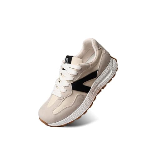 Chouiss Athletic Walking Shoes for Women Popcorn Sole Sports Sneakers Color Block Classic Shoes for Walking,Running,Shopping Khaki 6.5