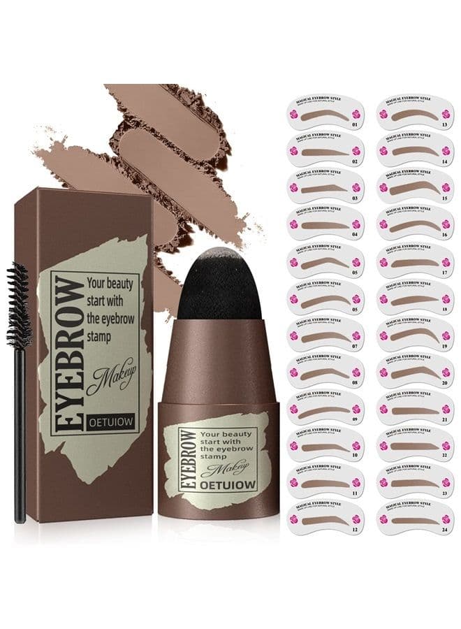 Eyebrow Stamp Stencil Kit - 1 Step Eye Brow Makeup Brow Stamp Shaping Kit with 24 Reusable Eyebrow Stencils, Long-Lasting Waterproof Trio Kit for Perfect Natural Brow (Medium Brown)