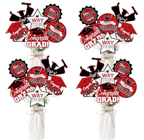 24Pcs Graduation Party Decorations Class of 2026 Graduation Centerpieces for Tables 2026 Congrats Grad Party Centerpiece Stick Table Toppers for Graduation Party Supplies Red