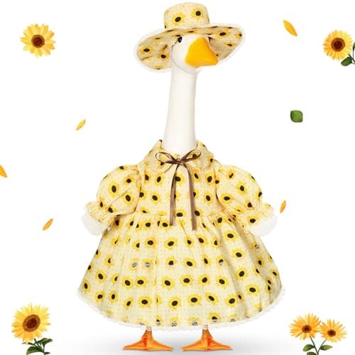 FuWeave Summer Porch Goose Outfit for 23''/17" Cement Statue Goose Skirt Costume for Spring Outdoor Yard Lawn Patio Decor(Sunflower,23 Inches)