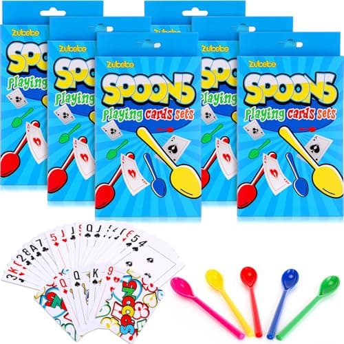 Zubebe 6 Sets Spoons Game Playing Cards Giant Spoons Classic Card Games Fun Standard Playing Poker Decks MultiPlayer for Kids and Adults Family Night Travel Large Gatherings