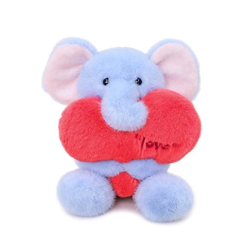 Ditucu Love Elephant Plush with Holding Red Heart 98 inch Cute Stuffed Animal Soft Plushies Toys Romantic Sweet Gifts for Kids Girlfriend Blue