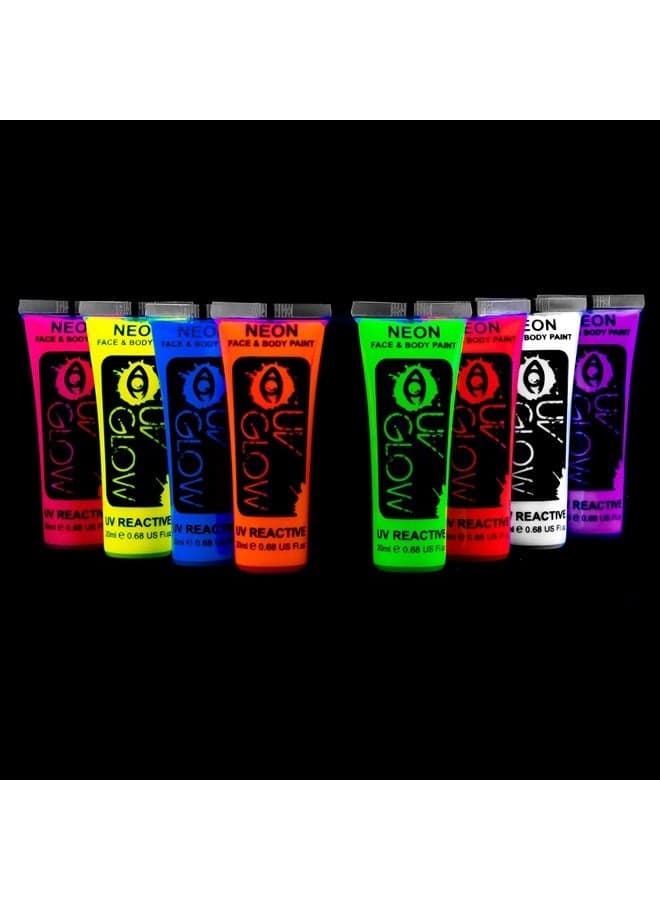 Blacklight Face and Body Paint 0.68oz - Set of 8 Tubes - Neon Fluorescent