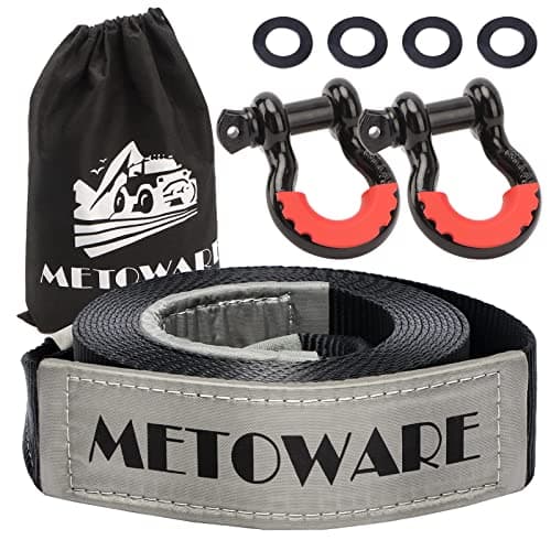 METOWARE Recovery Tow Strap Kit 3" x 20ft, Heavy Duty Recovery Strap 35,000lbs Break Strength with 3/4" D Ring Shackles(2pcs) & Storage Bag, Emergency Off Road Towing Rope for SUV, UTV, ATV, Truck