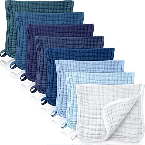 Remagr 8 Packs Muslin Burp Cloths Large 20 x 10 6 Layers Unisex Baby Absorbent 100 Cotton Burp Rags Colorful Muslin Washcloths for Baby Plain Soft Cotton Cloth for Babies Girls BoysFresh Colors