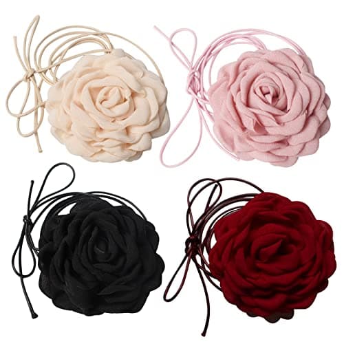 Cuizhiyu 4PK Flower Choker Necklace for Women, Big Rose Flower Necklace, Big Floral Necklace for Party Bride Wedding Party Summer Necklaces…