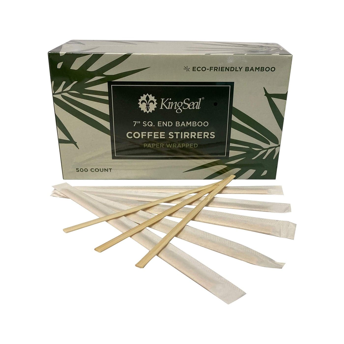 1000 Count KingSeal Individually Paper Wrapped Bamboo Coffee Stir Sticks 7 inches Square End 100 Renewable and Biodegradable 2 Boxes x 500 Stirrers