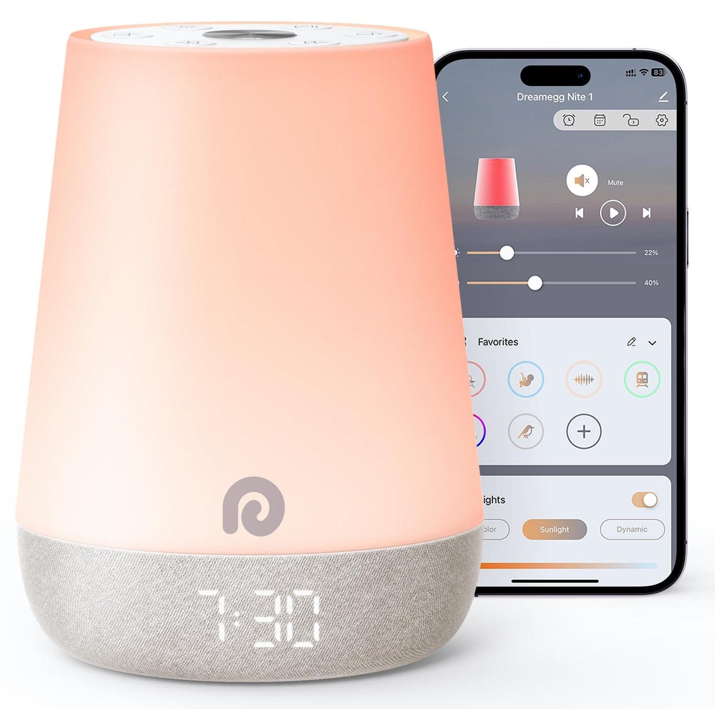 Dreamegg Sound Machine Baby - White Noise Sound Machine Baby With Night Light, Ok to Wake Alarm Clock, 34 Soothing Sounds, Sleep Trainer, Routine Builder, App Control for Kids Nursery Sleeping Bedroom