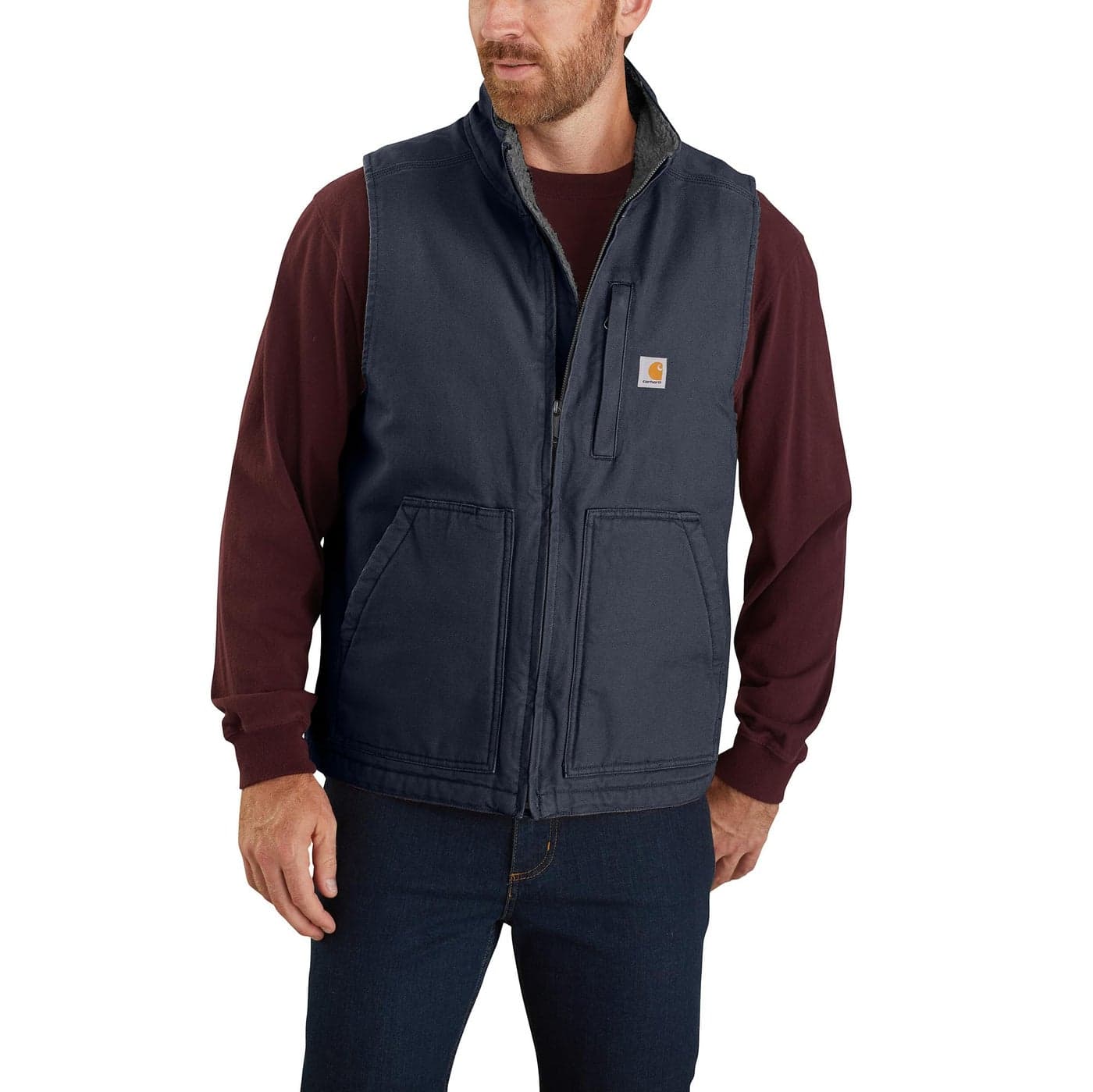 Carhartt Men's Sherpa Lined Mock-Neck Vest, Navy, Medium