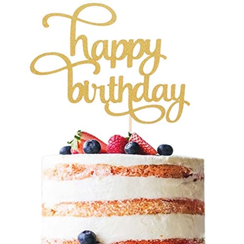 Festiko® Happy Birthday Cake Topper - Single-Sided Gold Glitter Shower Cake Topper for Photo Booth Props, First Anniversary Party Cake Smash Decorating (Happy Birthday Gold Glitter Cake Topper)