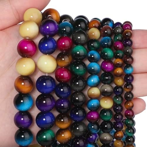 Song Xi 38PCS 10mm Mixed Color Tiger Eye Gemstone Beads for Jewelry Making Round Smooth Glass Beads for DIY Bracelet Necklace Earring Keychain Arts and Crafts for Christmas Wedding Birthday