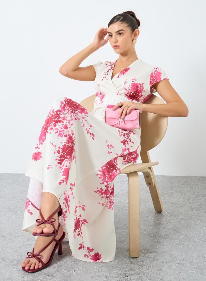 Styli All-Over Print V-Neck A-Line Maxi Dress