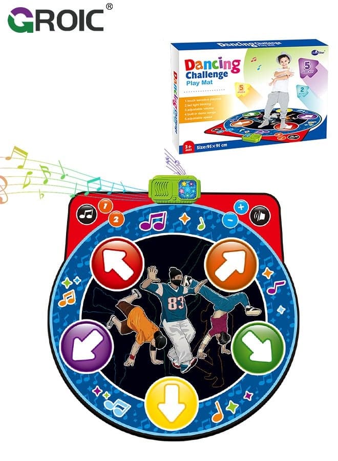 Dance Mat for Kids- Music Dance Pad-5 Music, 5 Keys and 2 Game Modes, Dancing Challenge Toys with Light Up, Adjustable Volume, Interactive Dancing Game Play Mat, Gift for Girls Boys Ages 3+