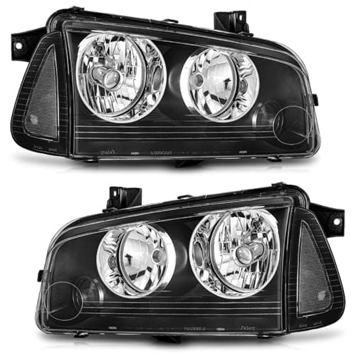 WEELMOTO for 2006-2010 Dodge Charger Headlights Assembly with Black Corner Singal Light, Headlamp Replacement for 06-10 Dodge Charger 4-Door Sedan Models Headlight with Side Marker Corner light