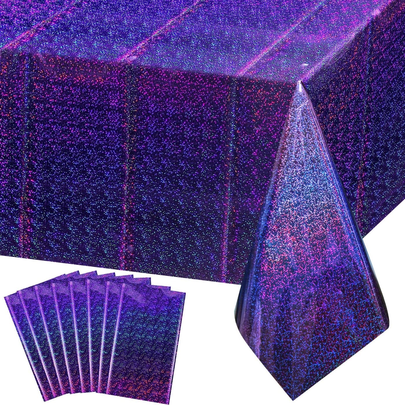 8 Pack Iridescence Plastic Tablecloths Shiny Disposable Laser Rectangle Table Covers Holographic Foil Tablecloth Iridescent Party Decoration Birthday Bridal Wedding Christmas 54 x 108Purple