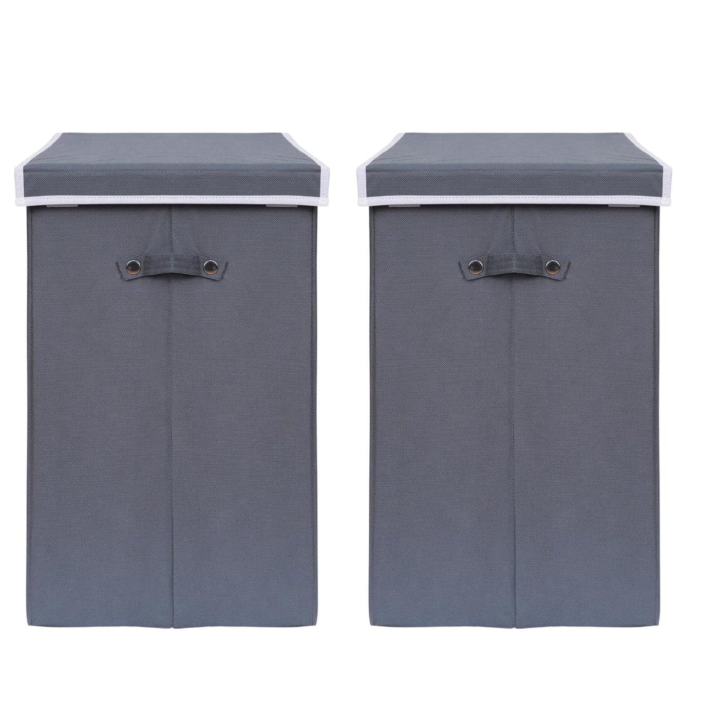 ANYTIME 75L NonWoven Rectangular Foldable Laundry BagBasket Portable Large Bag with Lid Handle Freestanding Clothes Storage Organizer For Bedroom Grey Set of 2